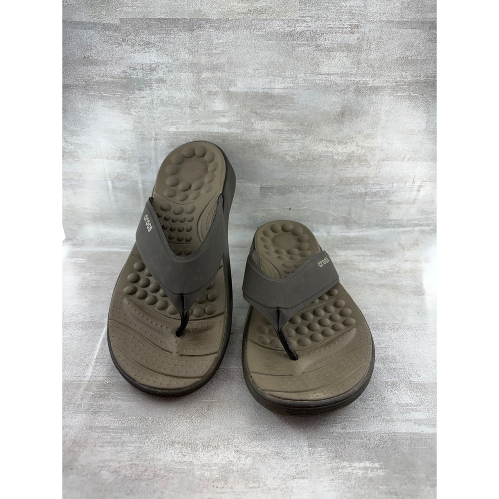 Crocs Reviva Flip Flops Men Sz 11 Espresso Brown Massage Footbed 205715